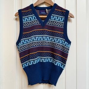 Vintage Expressions by Campus 100% Virgin Orlon Acrylic BlueMulticoloured Vest L